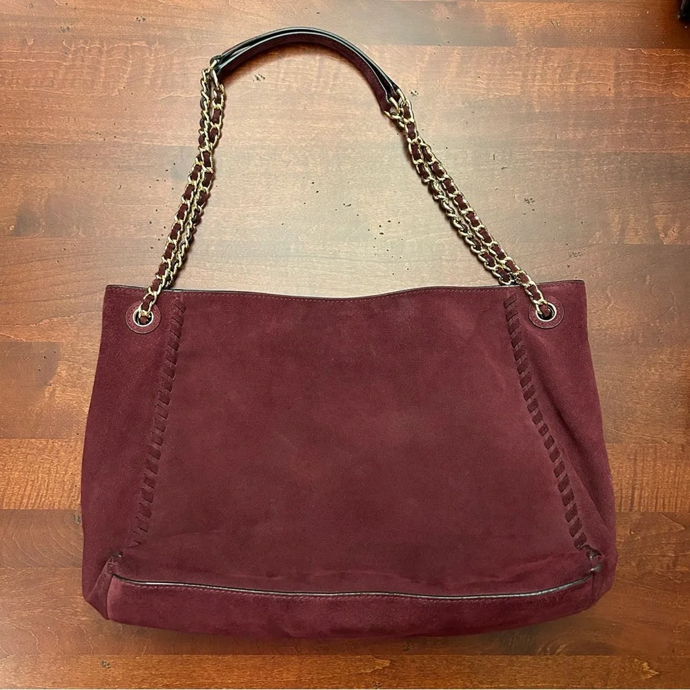 Tory Burch Burgundy Suede Chain-Handle Shoulder Bag
